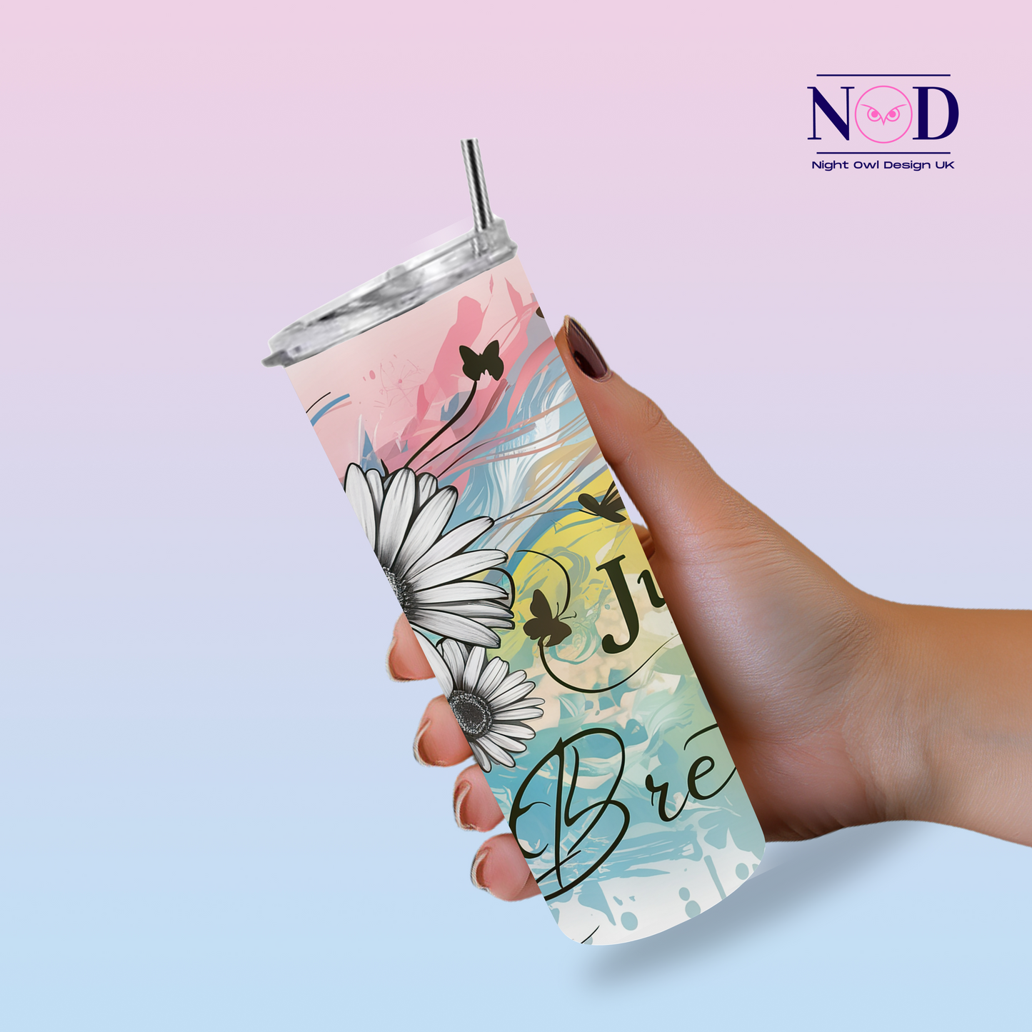 Just Breathe Flower and Butterfly 20oz Tumbler