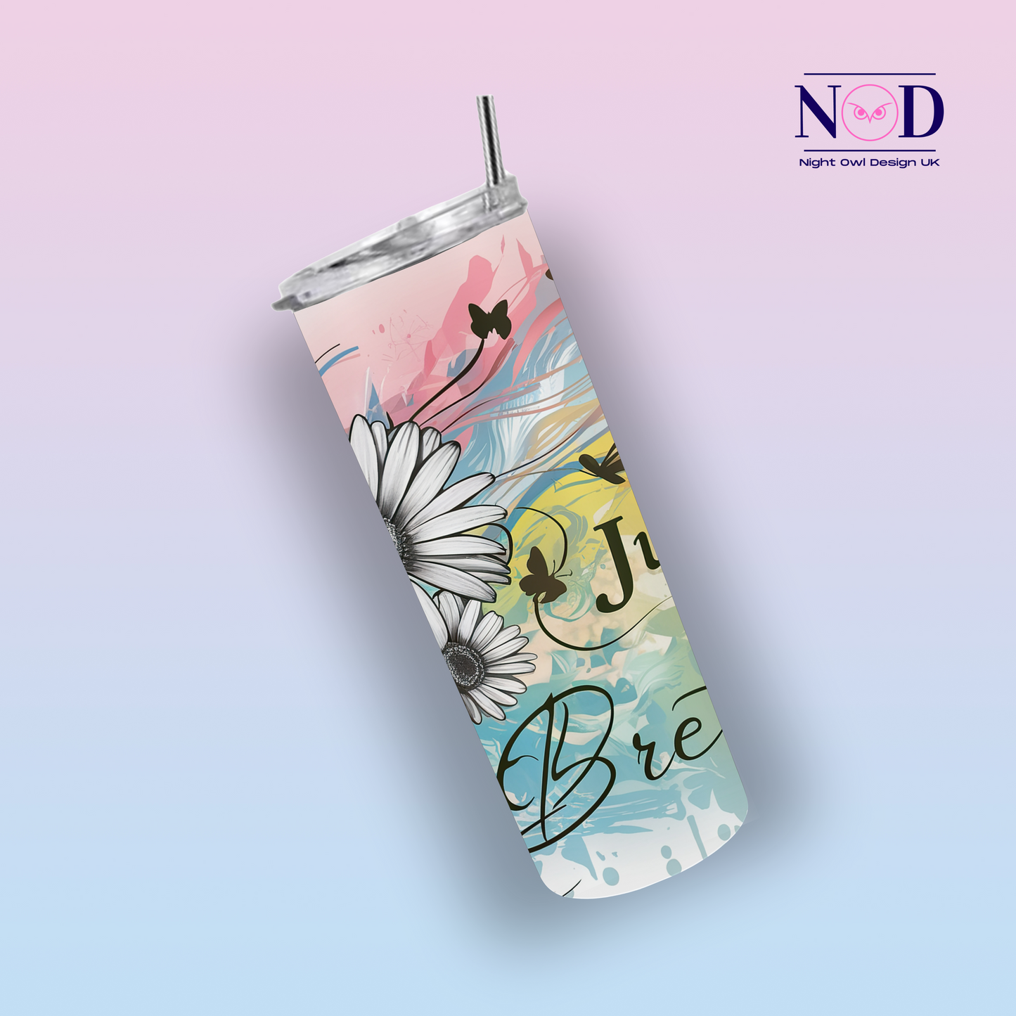 Just Breathe Flower and Butterfly 20oz Tumbler