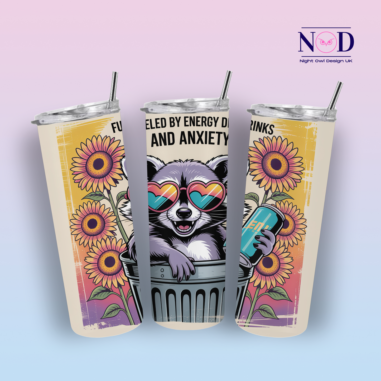 Fueled by Energy Drinks & Anxiety Raccoon 20oz Tumbler