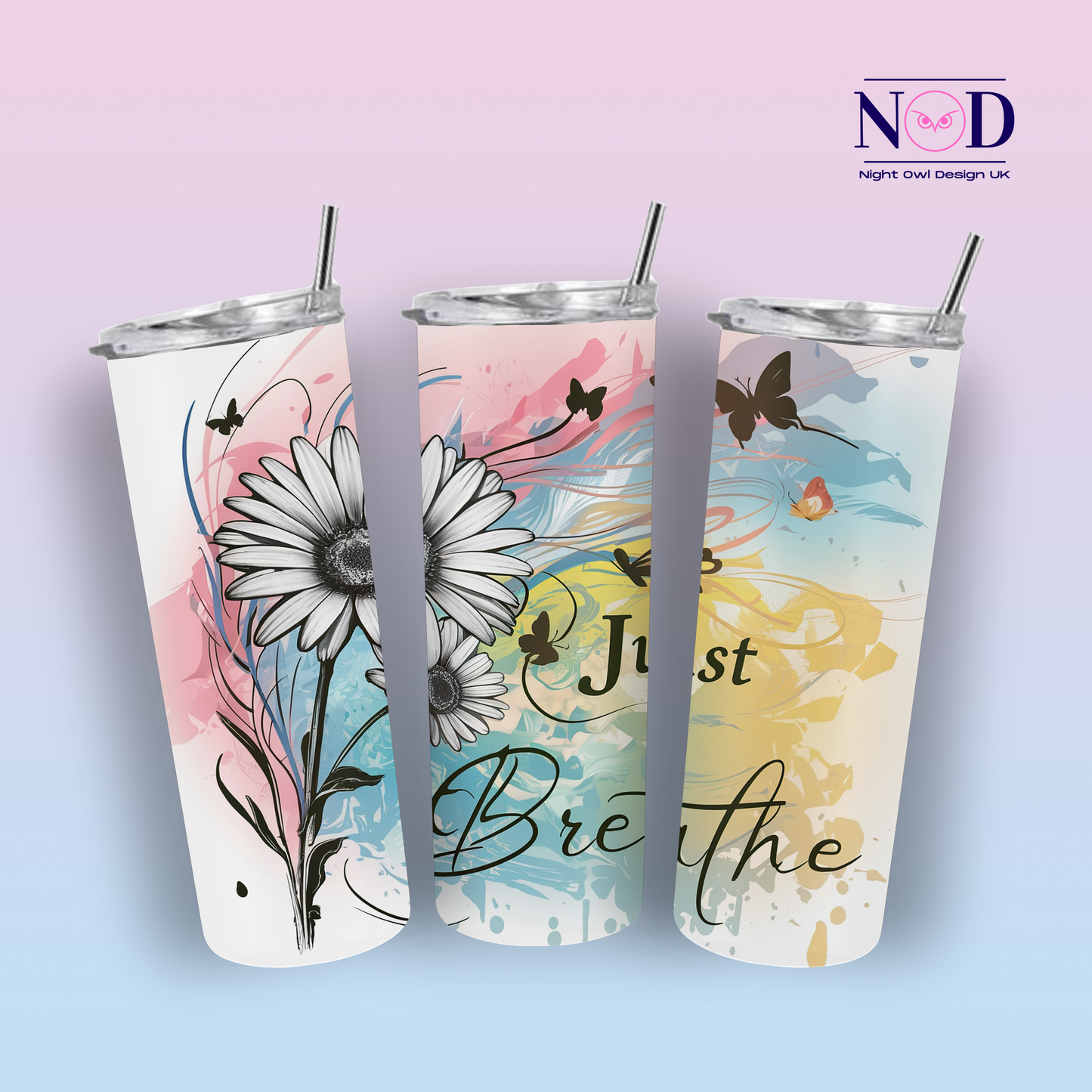 Just Breathe Flower and Butterfly 20oz Tumbler