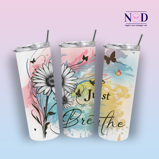 Just Breathe Flower and Butterfly 20oz Tumbler