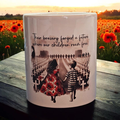 Remembrance Day 11oz Mug with Children and Red Poppy Dress