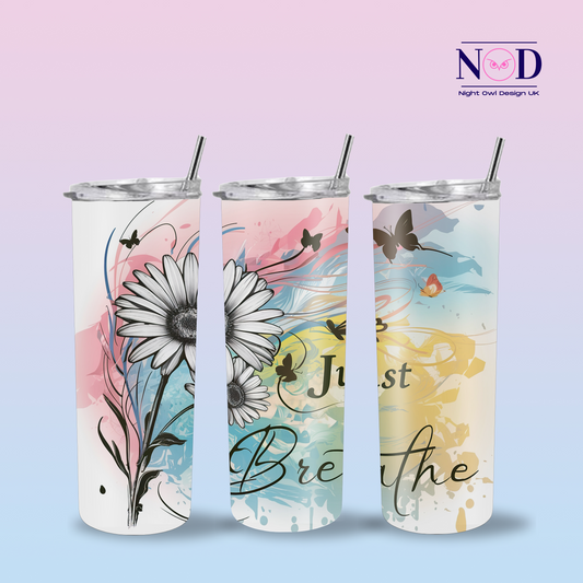 Just Breathe Flower and Butterfly 20oz Tumbler