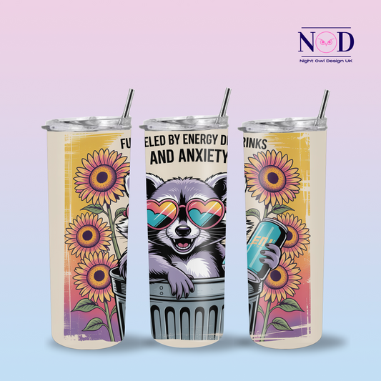 Fueled by Energy Drinks & Anxiety Raccoon 20oz Tumbler