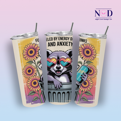 Fueled by Energy Drinks & Anxiety Raccoon 20oz Tumbler