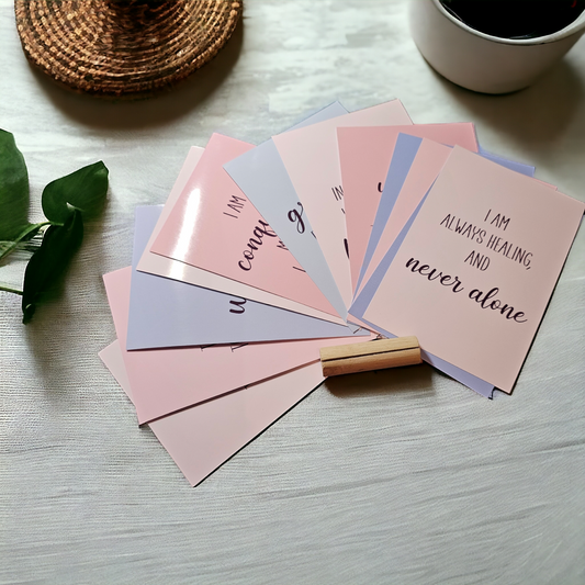 Positive Affirmation Cards, 12 pack, 1 Per Month with Wooden Stand