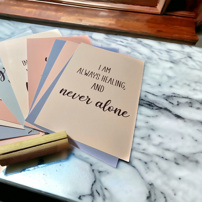 Positive Affirmation Cards, 12 pack, 1 Per Month with Wooden Stand