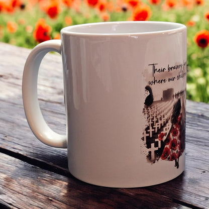 Remembrance Day 11oz Mug with Children and Red Poppy Dress