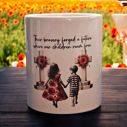 Remembrance Day 11oz Mug with Children and Red Poppy Dress