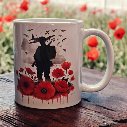 Remembrance Day Silhouette 11oz Mug with Poppies