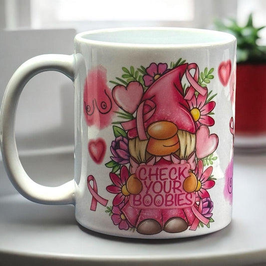 Breast Cancer Awareness 11oz Ceramic Mug with Gnome Design