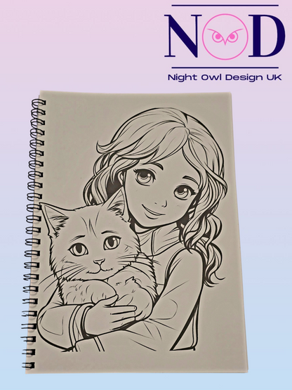 Cat and Girl Colouring Book