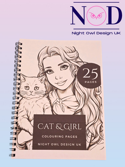Cat and Girl Colouring Book
