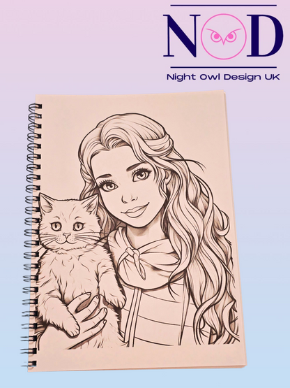 Cat and Girl Colouring Book